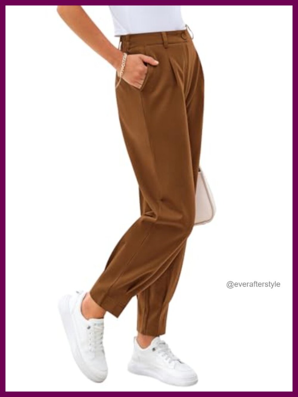 Womens Ankle Work Pants Trousers Lightweight Pull On High Rise Casual Slacks